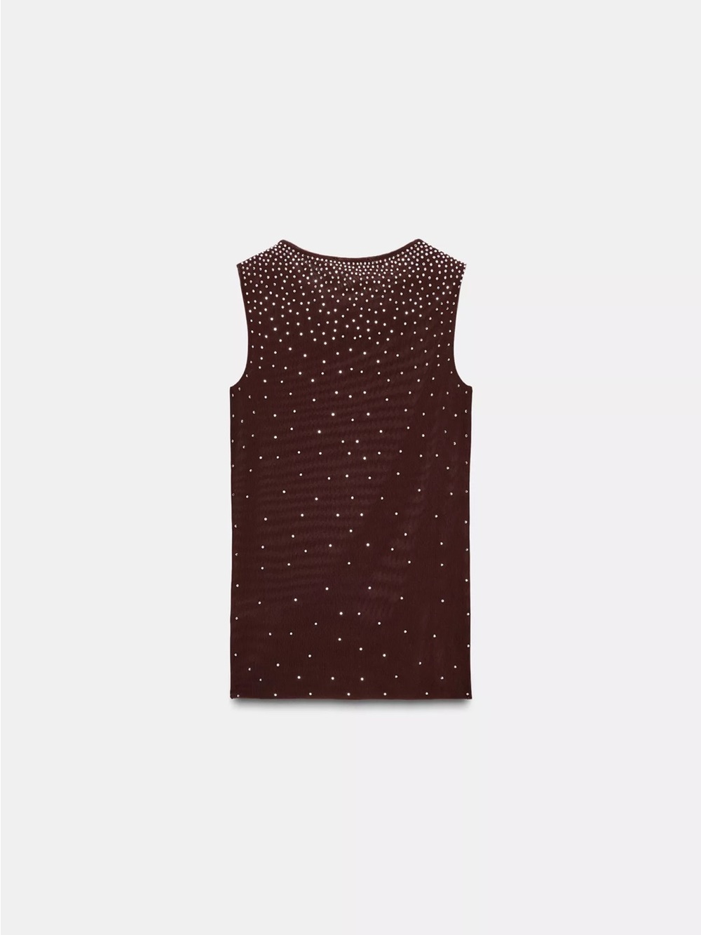 Zara Dark Brown Sleeveless Ribbed Top with Stud Embellishments